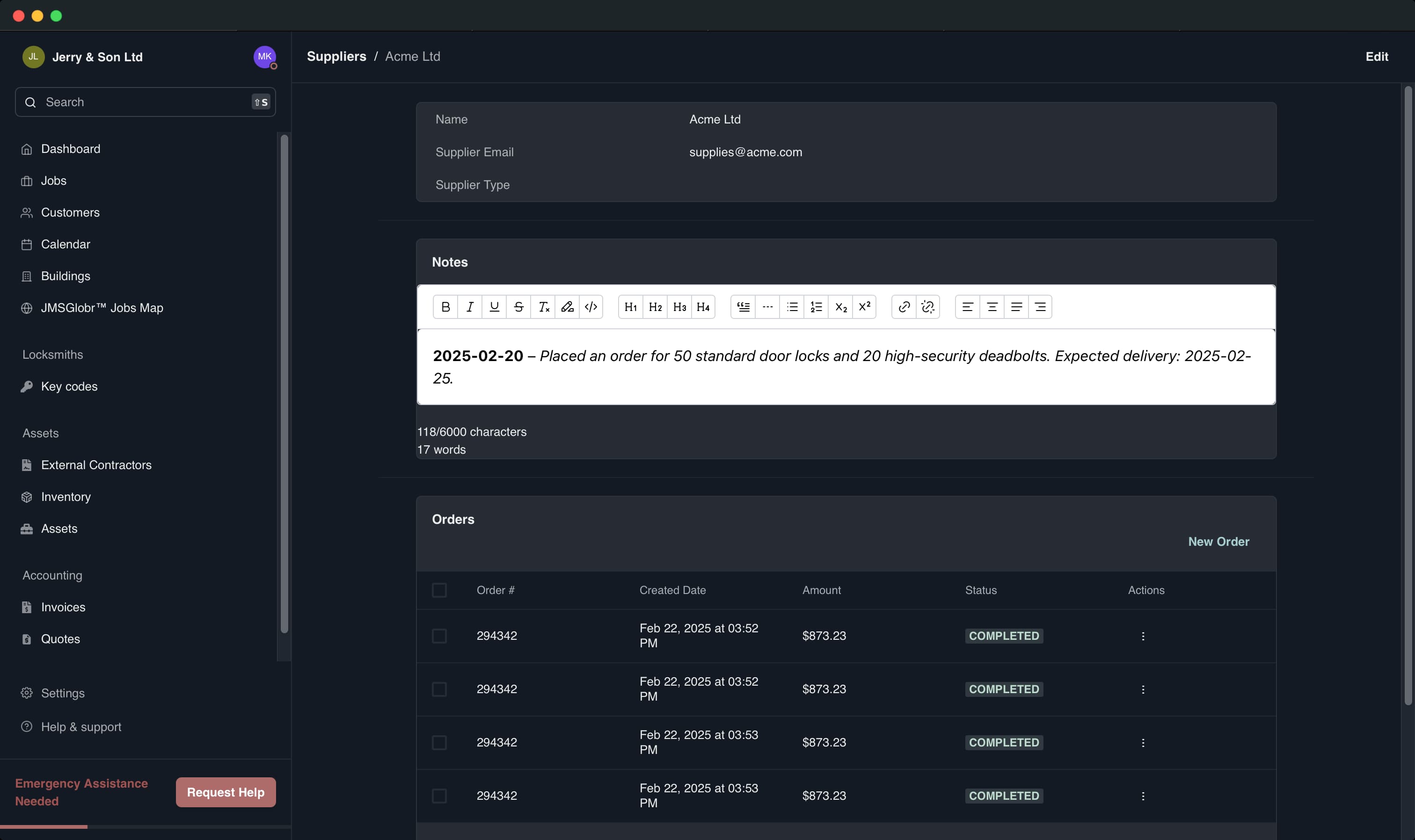 Suppliers screenshot